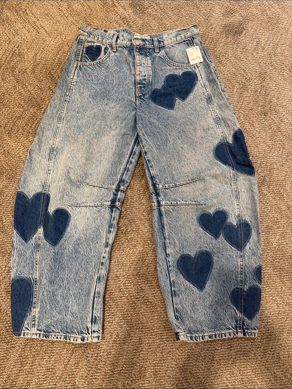 We The Free/Free People Heart Patch Blue Denim BarreJeans - Size 27 - RARE FIND